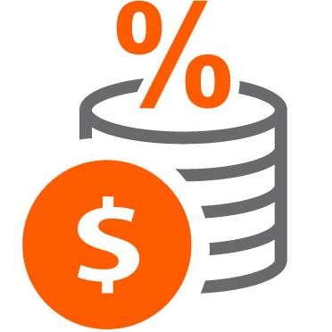 An icon featuring a dollar sign and percent sign